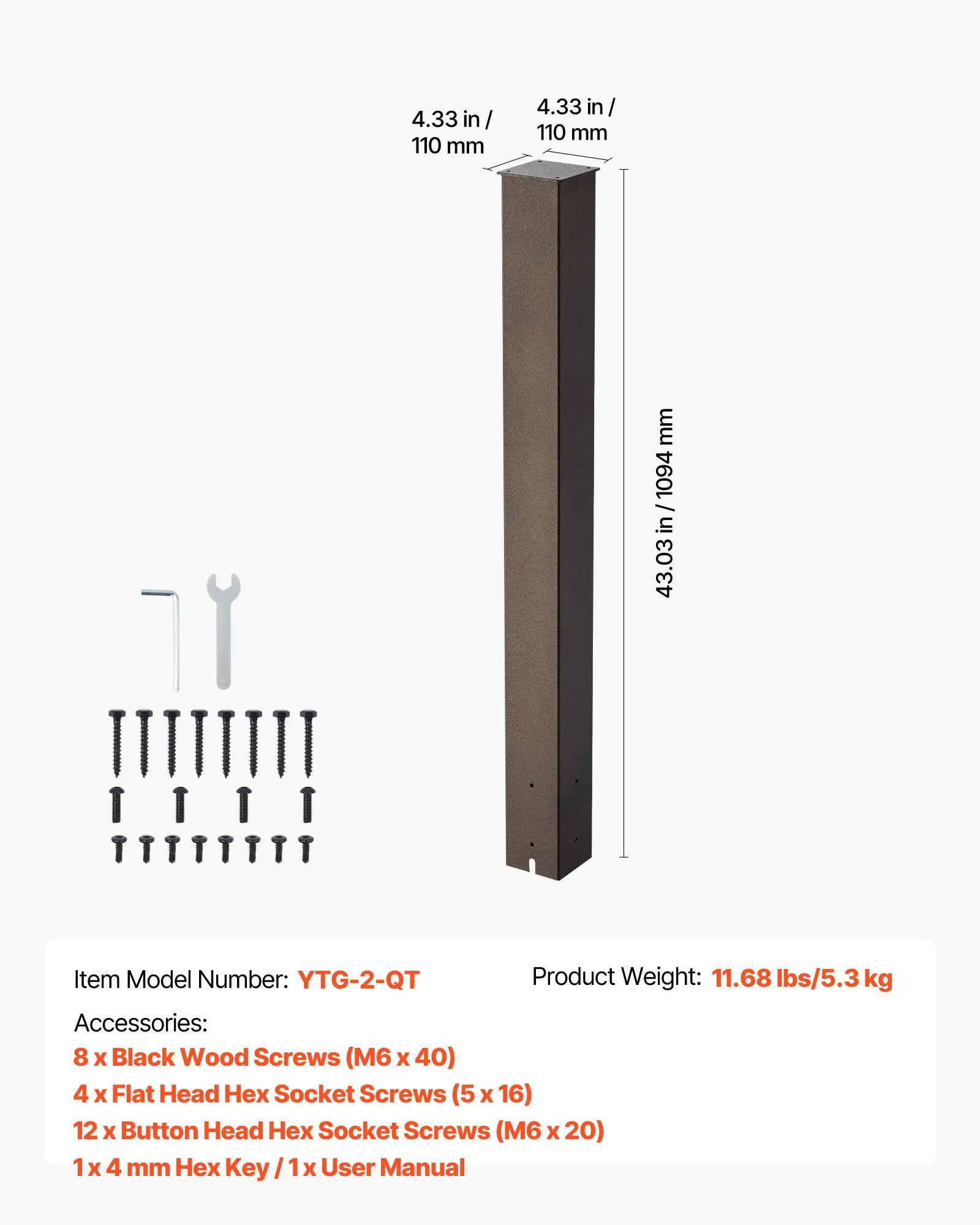 

Free Shipping-Heavy Duty Mailbox Column 43x4x4 Inches For Curbside Residential Garden, Powder Coated Steel In-Ground Mounting Po