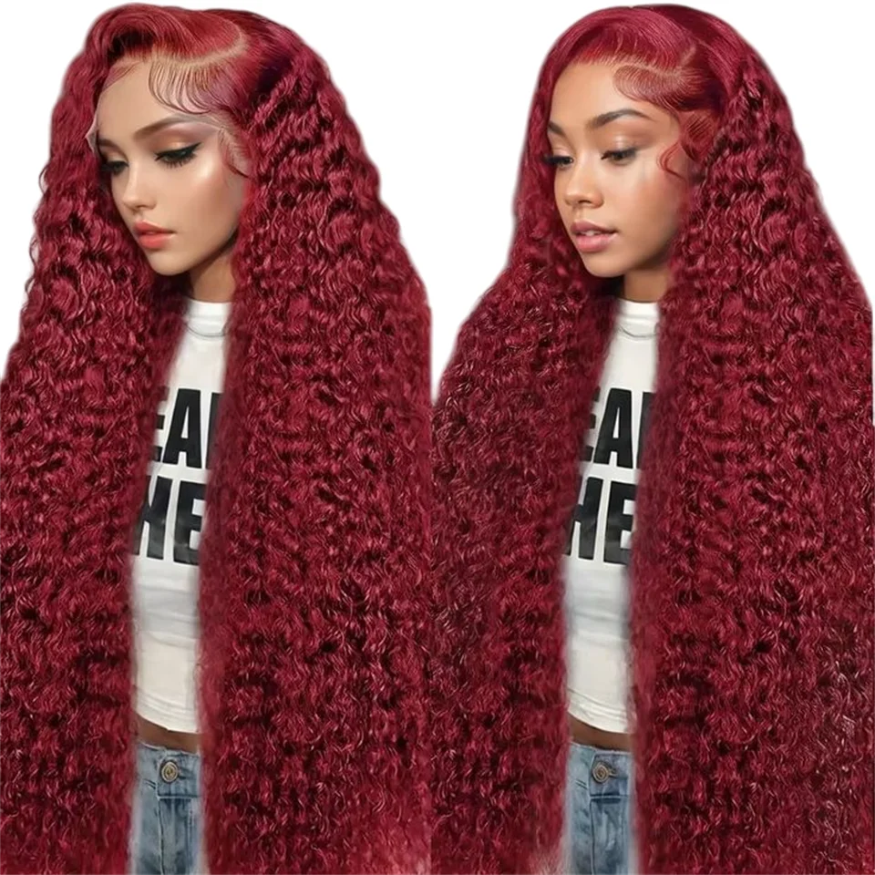 Parrucca per capelli umani anteriori in pizzo colorato 13x6 HD Preplucked Density200 99J 13x4 Parrucca per capelli umani ricci senza colla bordeaux Linea sottile naturale