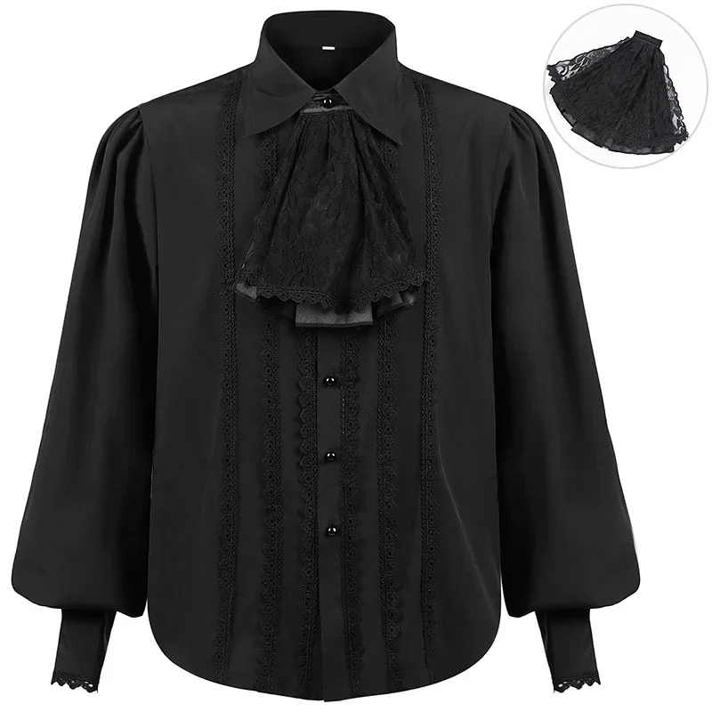 Men Dress Shirts Long Sleeve Vampire Renaissance Steampunk Gothic Ruffled Vintage Medieval Shirts Men Clothing Chemise Male