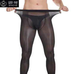 Sexy Oil Gloosy Shiny Pantyhose Man High Waist Peni Pouch Lingerie Stockings Sexy Transparent Tights Nylon Stocking Long Legging