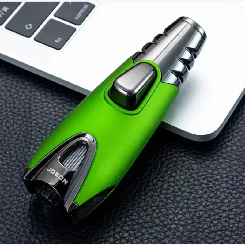 Jobon Hot Windproof Metal Turbine Direct Injection Flare Gas Lighter Blue Direct Flame Adjustable Visible Gas Window Men's Gifts view 5