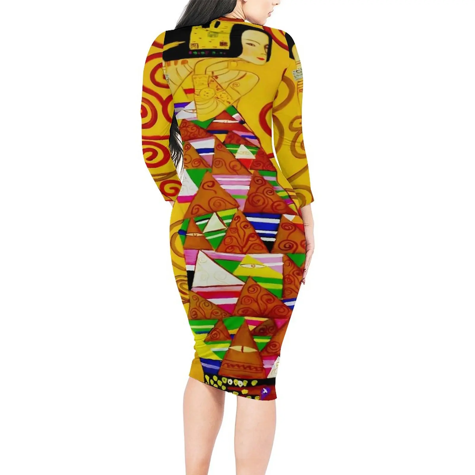 Gustav Klimt Bodycon Dress Womens Abstract Art Print Cute Dresses Autumn Long Sleeve Streetwear Pattern Dress 3XL 4XL 5XL