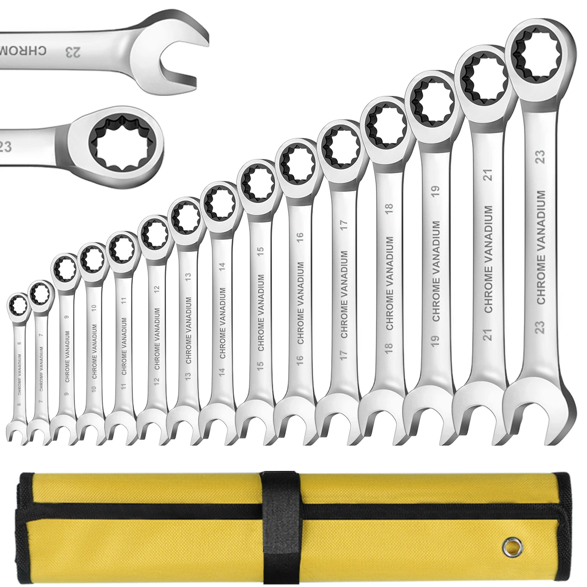 1set Wrench Set Reversible Ratcheting Combination Set Metric 6mm-23mm 72 Teeth Cr-V Steel Ratchet Wrenches Set with Storage Bag