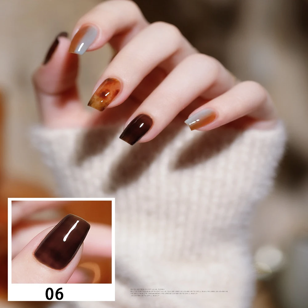 Vendeeni 6 Colors Hawksbill Amber Jelly Gel Nail Polish Soak Off Autumn Maple Leaves Gel Lacquer Brown Transparent Gel Varnish