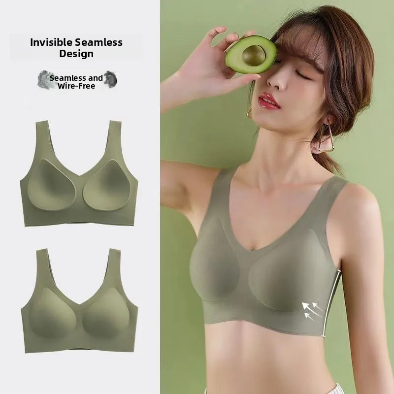 Wireless Integrated Fixed Cup Seamless Underwear Women's plus Size Comfortable Gathered Backless Vest Thin Sports Bra
