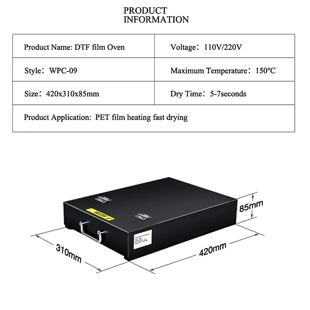 Imagem -05 - Forno de Cura Térmica com Controle de Temperatura Pet Film Heating Transfer T-shirt Logotipo a4 a3 Forno Dtf para Impressora