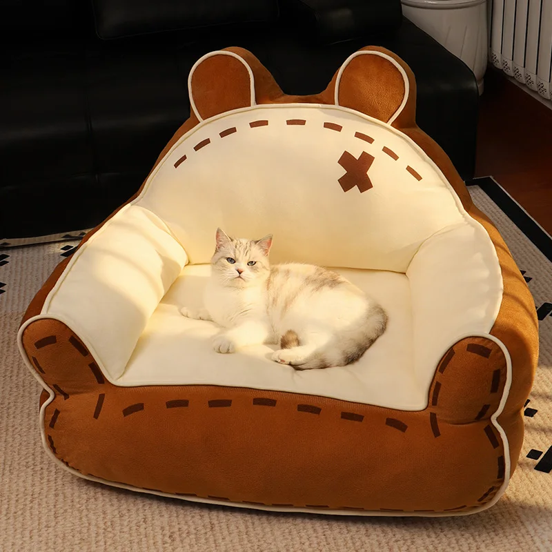 All Seasons Cat Couch, Super Large Cats Nest with Half-covered Design for Keeping Warm, Removable and Washable