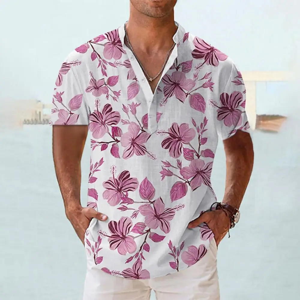 New 3d Flower Shirt For Mens Short Sleeve Tops Fashion Designer Apparel Oversized Summer Clothing Hawaiian Men Henley Shirt Tees