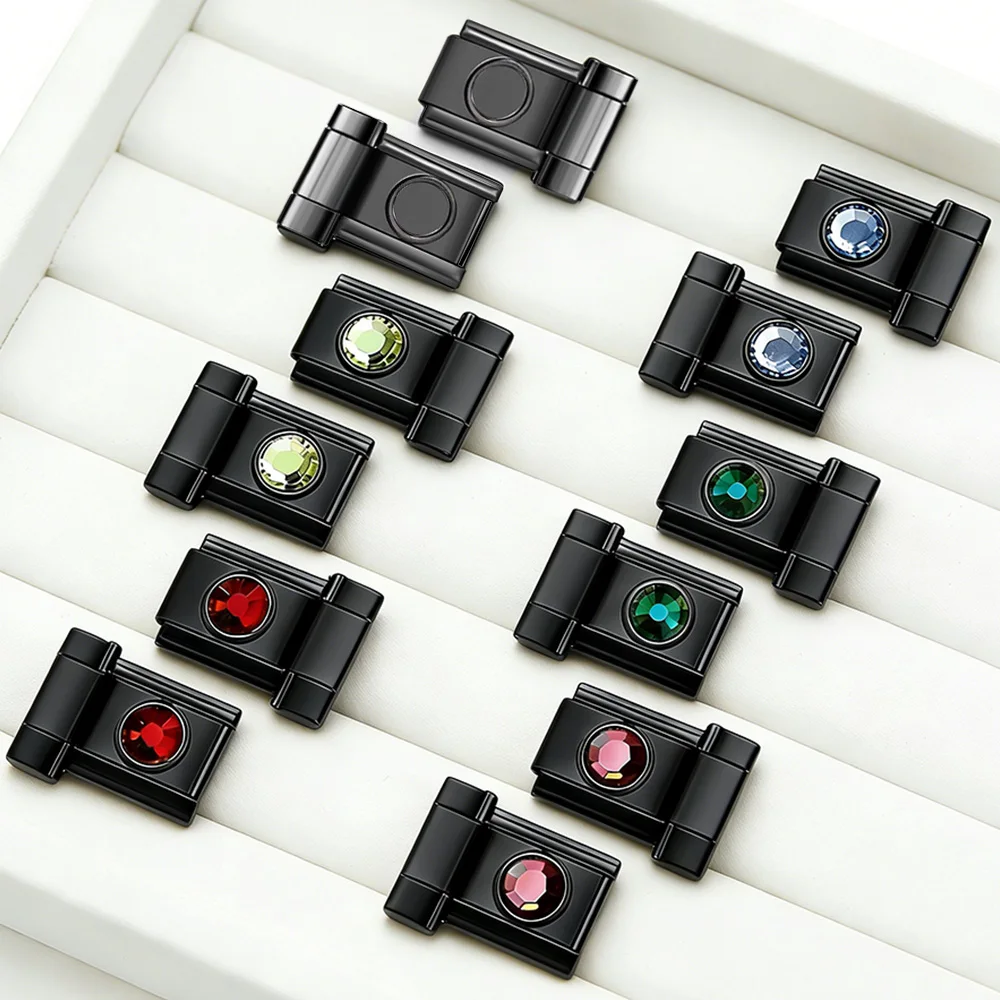 GEMOSA 1 Paar Modische Schwarze Uhrenarmband-Verbinder Zubehör Bunter Zirkonia DIY Schmuckherstellung Edelstahl Herren Damen Schmuck – Detail 1