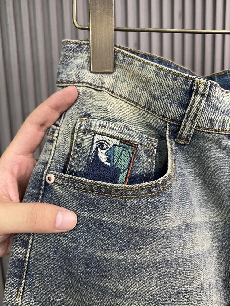 남성 캐주얼 streetwear 데님 바지 빈티지 봄 가을 카우보이 바지 새 디자이너 자수 루즈 피트 청바지 하렘 바지
