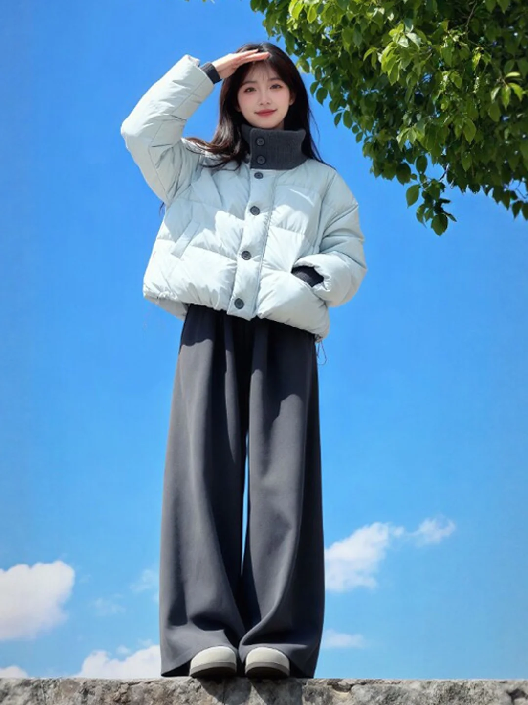 

Korean Sle Faionable Cotton Jaet Women's Spring Outerwear Cute Small Size Anti-Aging Trendy Button up Long Sve Coat