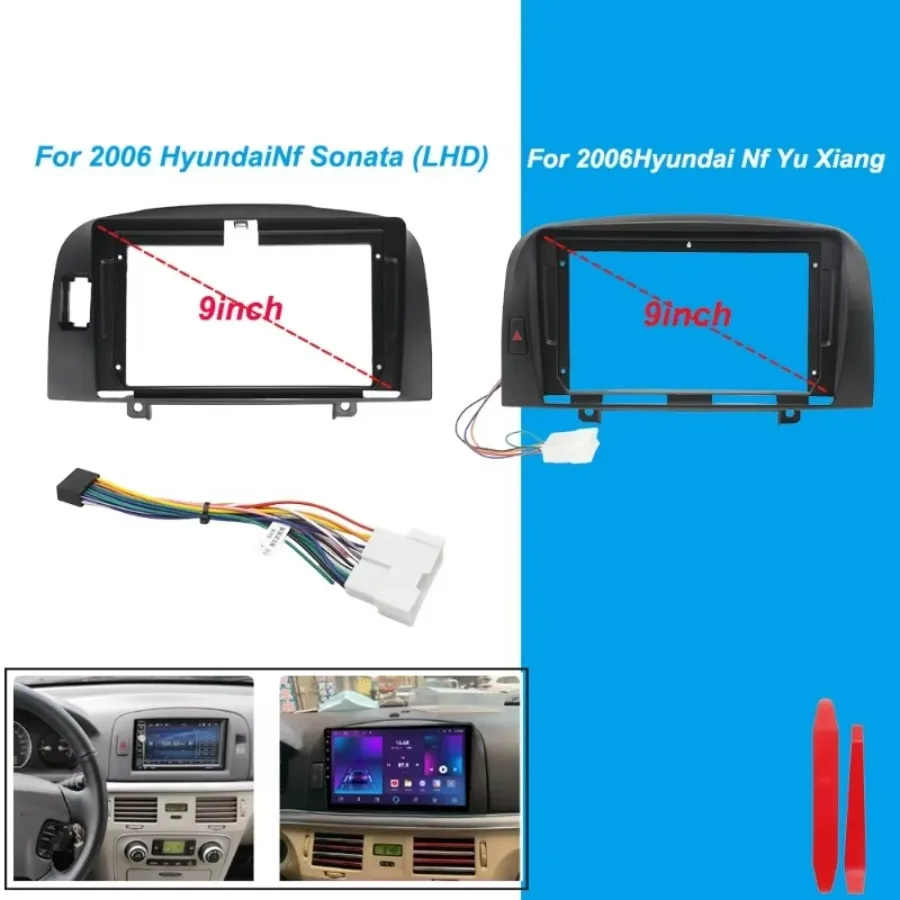 For Hyundai NF Sonata 2006 9 Inch Car Radio Fascia Frame with Wiring Harness Stereo Dashboard Panel Trim Kit