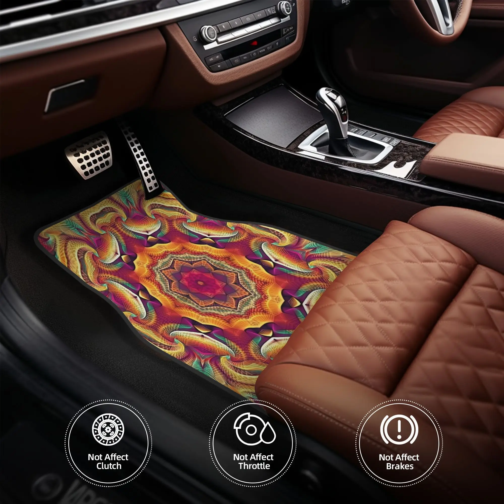 4pcs Flower Of Life Mandala (Shambhala) Car Floor Mats, Durable, Fit For Cars, Ideal Gift, Vehicle Interior Mats, Playful Design