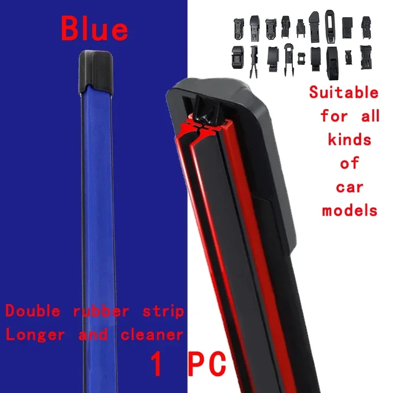 

Blue Car Windshield Wiper blades Universal Soft Double layer Rubber Frameless Bracketless wipers 14" 16" 19" 20" 21" 22" 24"26"