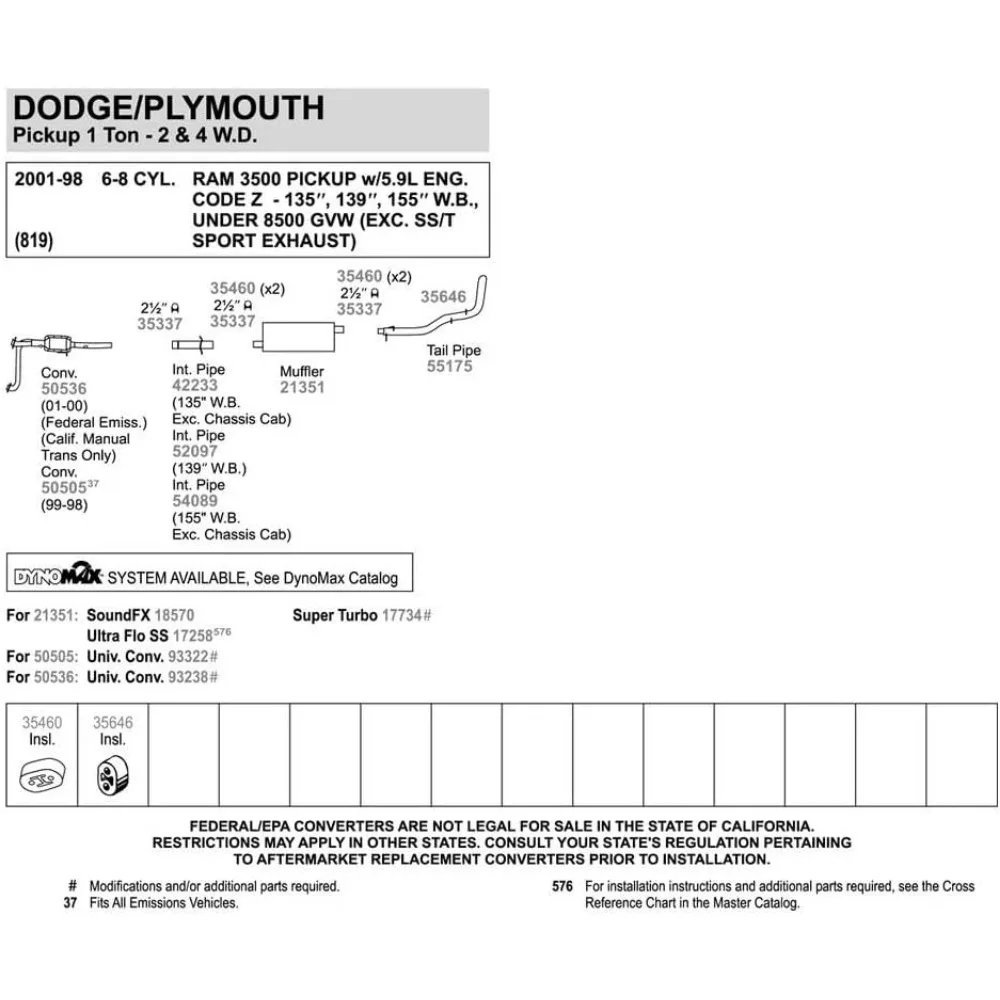 Tłumik wydechu SoundFX 18570 Direct Fit, wlot 2,5 cala (ID), wyjście 2,5 cala (ID) do Dodge Ram 1500