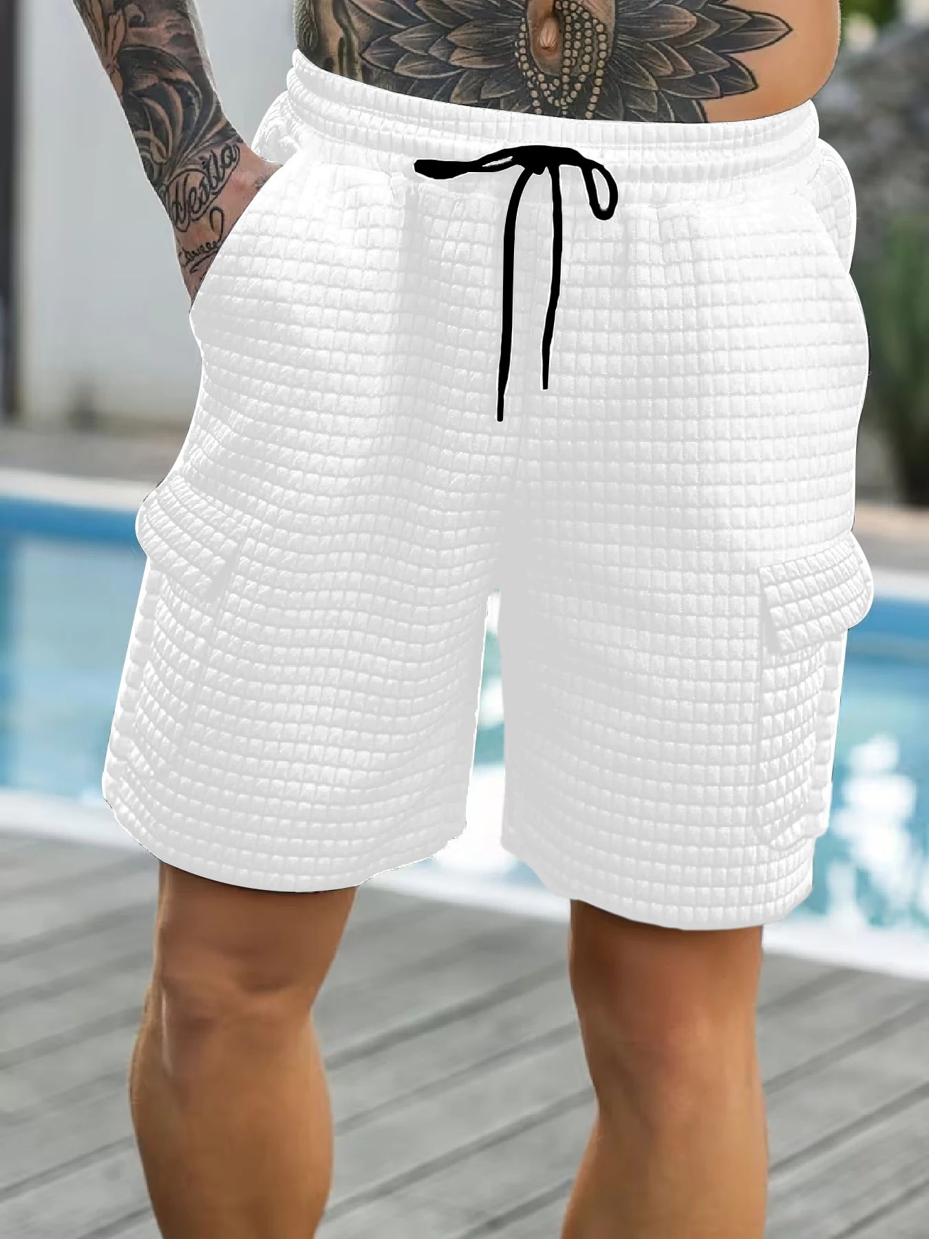 

Summer Casual Sports Shorts — Soft, Comfortable, and Slightly Stretchy Knit Fabric. Featuring a Simple yet Sophisticated Solid-C