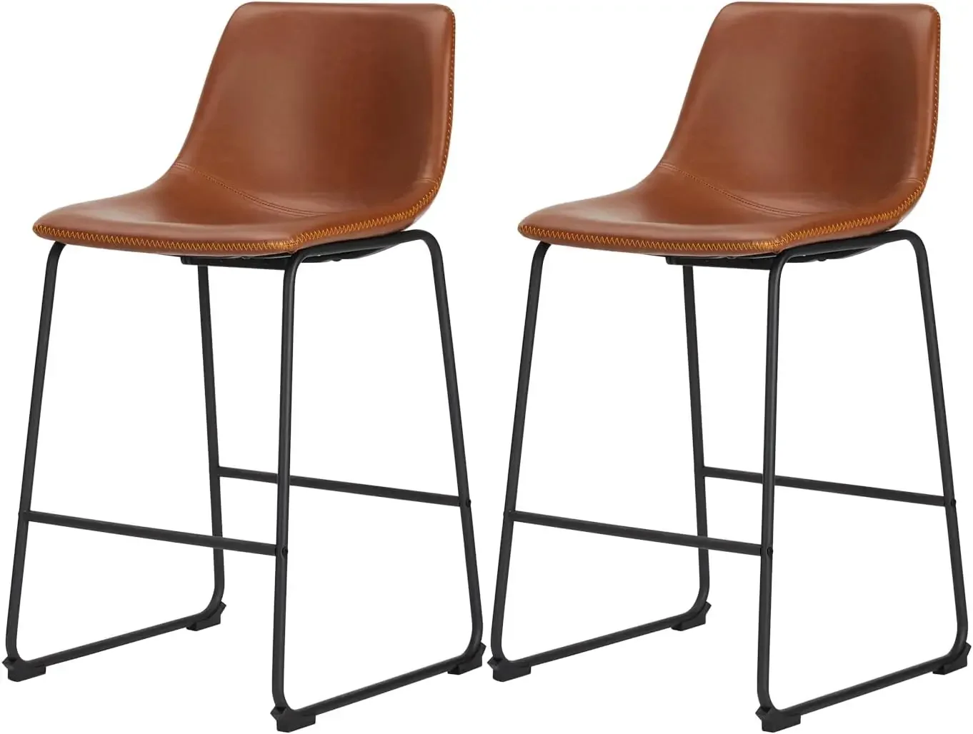 

Counter Height Bar Stools Set of 2, Counter Stool Faux Leather Barstools, 26 inch Stools Countertop Brown Bar with Metal Legs