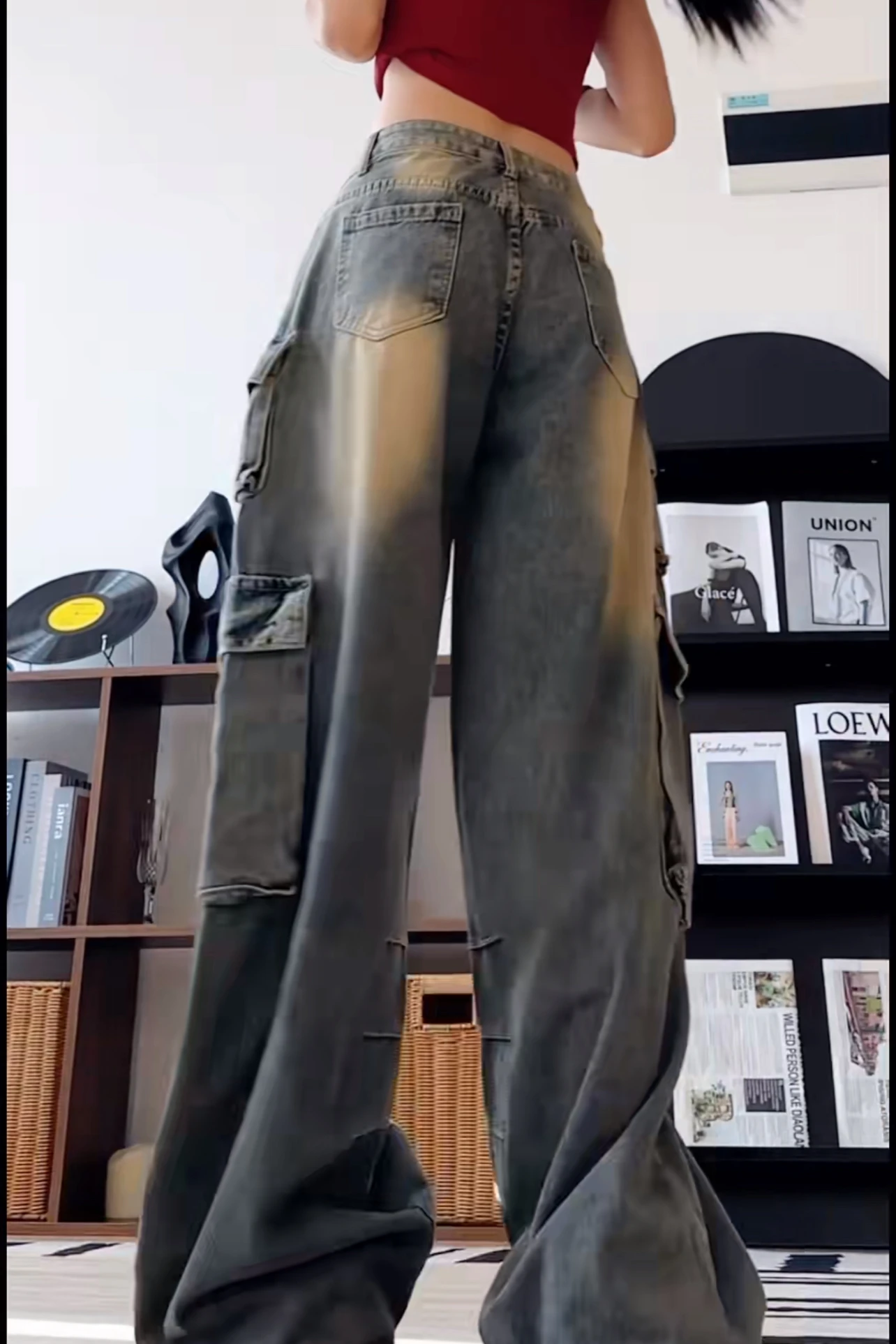 Jean rétro américain pour hommes, vêtements décontractés, Design Multi ket, pantalon ample à jambes larges, vêtements de travail pour jeunes Faion