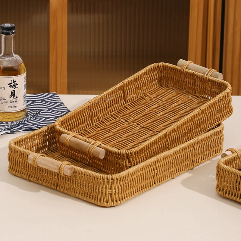 Plastic Bread Tray Household Imitation Vine Weaving Fruit Basket 2026 New Large Capacity Afternoon Tea Dried Fruit Tray
