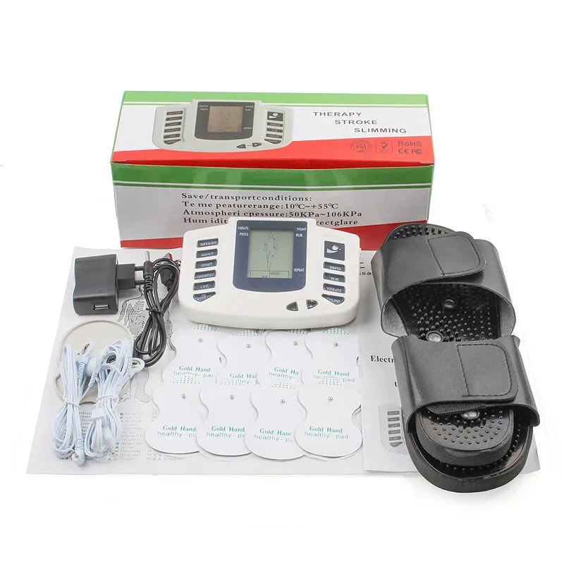 

New Russian button Electrical Muscle Stimulator Body Relax Muscle Massager Pulse Tens Acupuncture Therapy Slipper+8 Pads+box