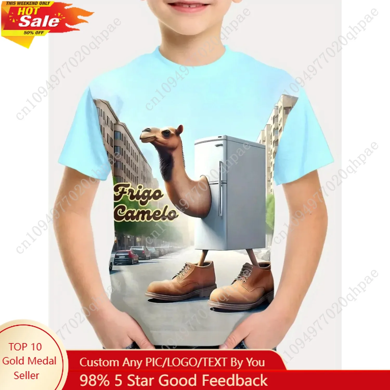 

Italian Brainrot New Summer Print Short-Sleeved Refrigerator Camel 3D Printed Round-Neck T-Shirts for Boys Girls Kids' T-Shirt