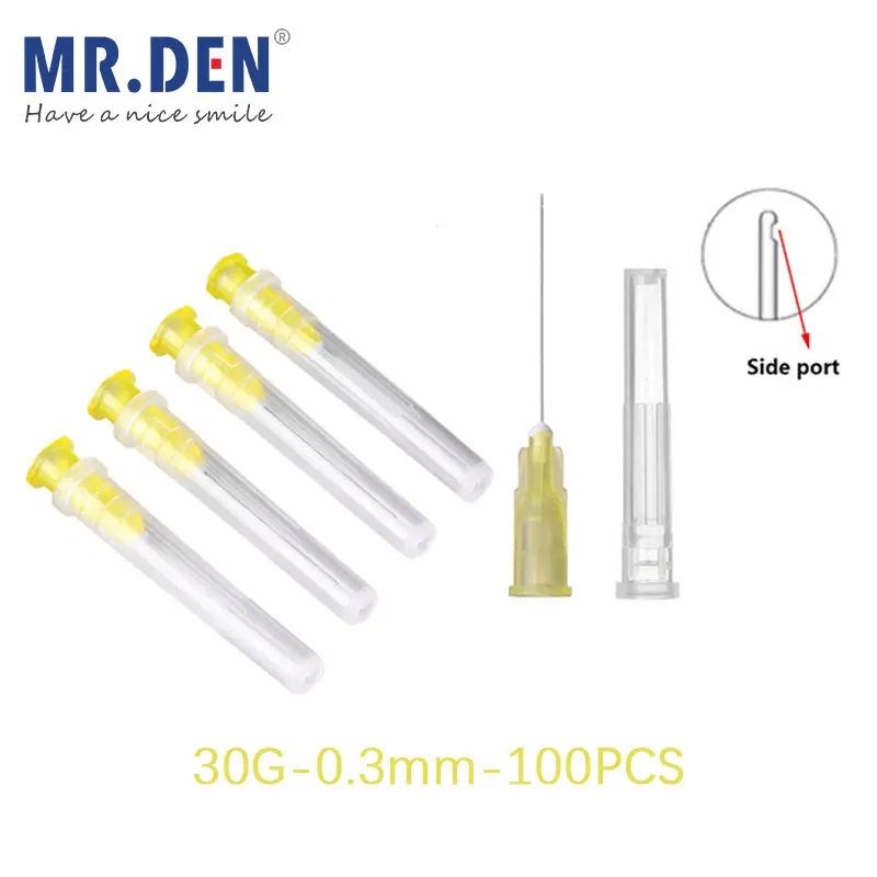 MR DEN-Agulha de Irrigação do Canal Radicular Dental, Endo Flushing, Ferramentas Odontológicas, Unilateral, 30ga, 0.3mm, 27ga, 0.4mm, 25ga, 0.5mm, 100pcs