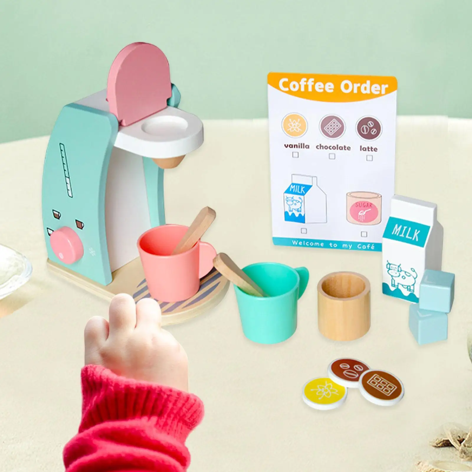 Fantasiespel Keukenaccessoires Levensvaardigheden Speelgoed Speelset Houten koffiezetapparaat Speelgoed voor kinderen Peuters Kinderen Jongens Meisjes