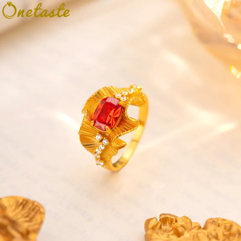 

Кольца из стерлингового серебра 925 пробы с волнистым художественным дизайном в виде листьев для женщин, с красным камнем CZ, позолоченные, модные, изящные, широкие, для вечеринок, в подарок для неё.