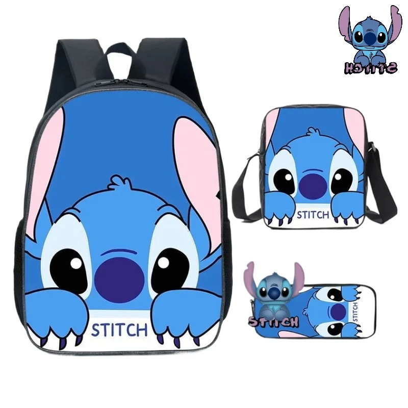 

MINISO Stitch Three-piece Backpack Student Travel Picnic Class Storage Bag Children's Lunch Box Package Pencil Case Holiday Gift