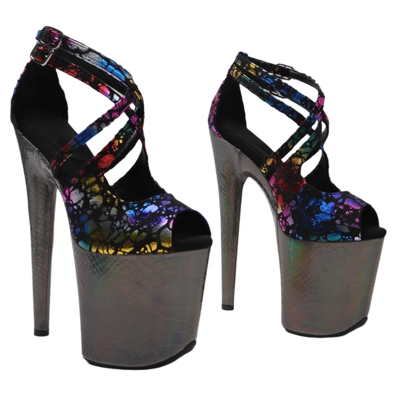

Leecabe 20cm/8inches Suede upper Snake cover Platform high heel sandals sexy model shoes pole dance shoes