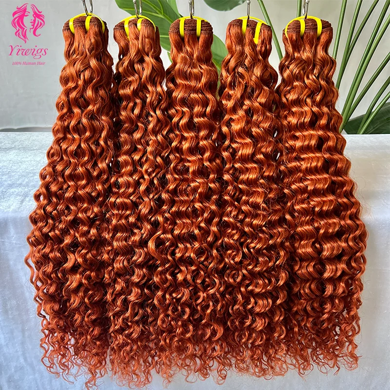 

Иуги 15А Класс # 350-имбирно-оранжевые глубокие вьющиеся пучки человеческих волос, 100% бразильские пучки человеческих волос, плетение двойных уток, наращивание