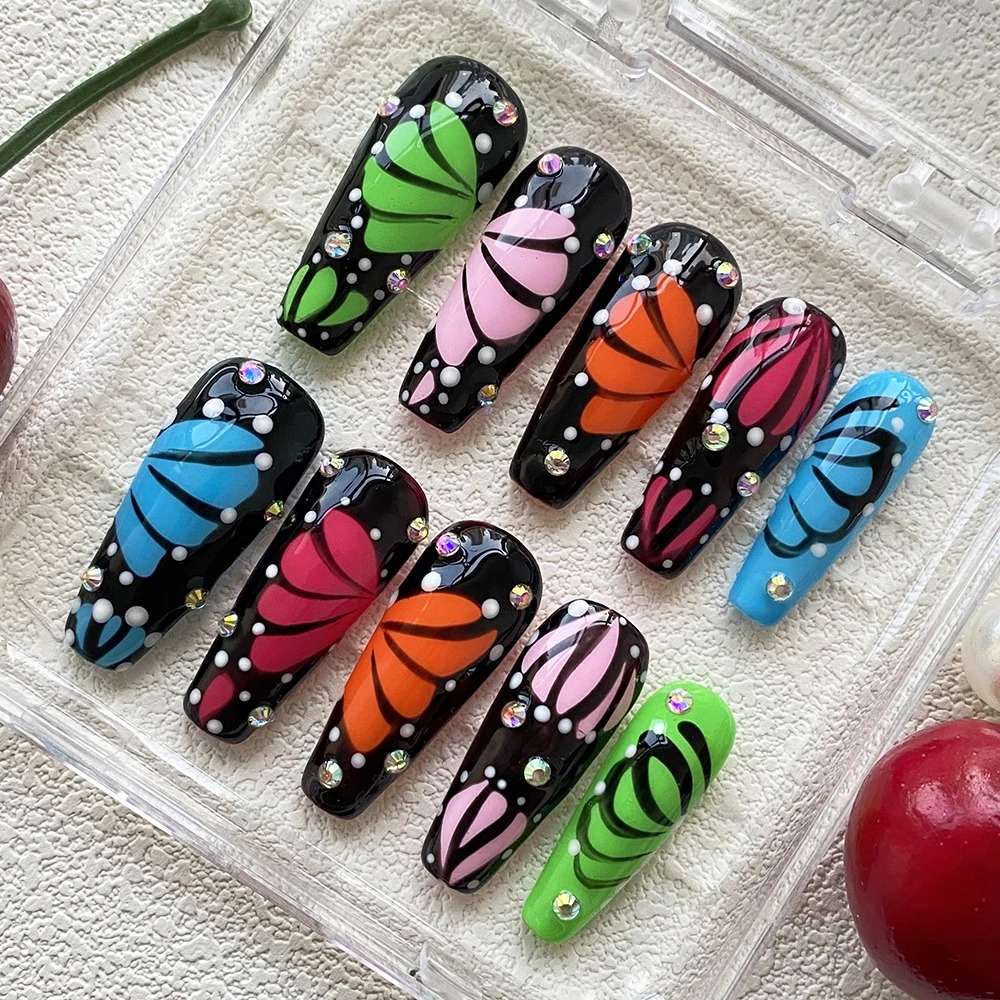 

Модный акриловый пресс для ногтей, роскошные глянцевые изысканные ручные краски ручной работы для маникюра, 10 шт., искусственные кончики ногтей