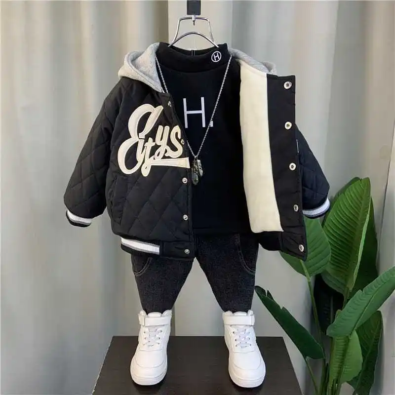 Boys Cotton-Padded Clothes New Baby Winter Jacket Children\'s Fleece-lined Thick Baseball Uniform Jacket