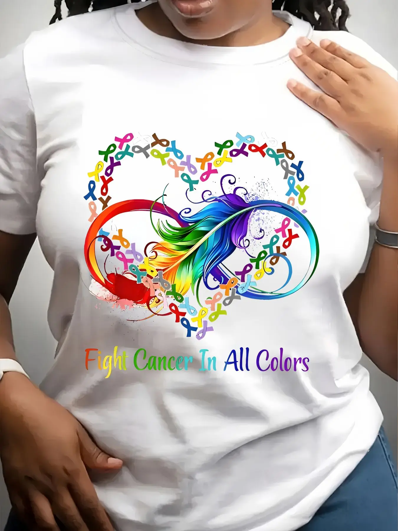 Women's Trendy Crew Neck T-Shirt Fight Cancer in All Colors Suitable for Casual Sportswear