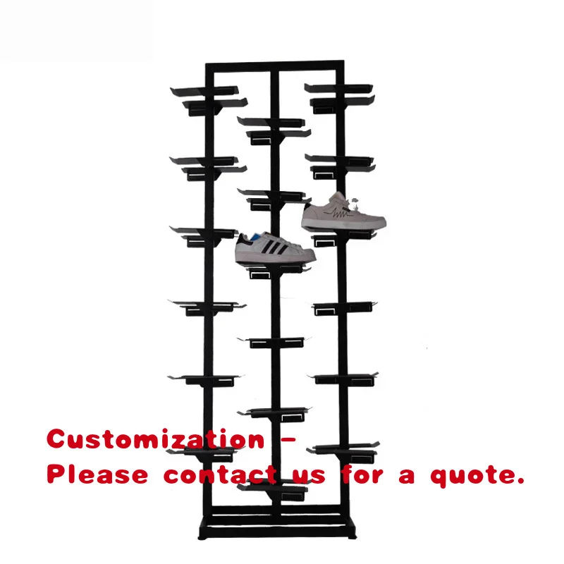 custom.Custom Commercial Double Side Shop Shoe Rack Floor Middle Island Sneaker Display Shoe Shelf Store