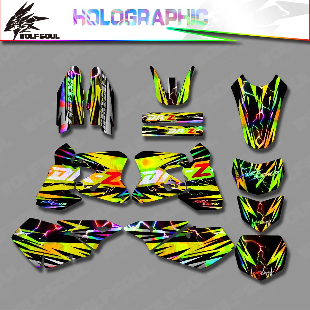 For Suzuki DRZ400 DRZ 400 DRZ400S DRZ400SM DRZ400E 2000-2012 Motocross Holographic Background Decal Graphics Stickers Kit Custom
