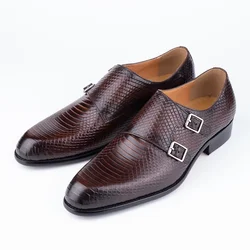 Men's Shoes Genuine Monk-Strap Shoe Office Leather Bussiness Casual Wedding Zapatos Hombre Black Formal Occasions New Fashion