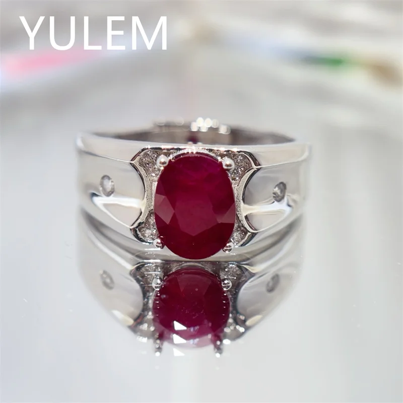 Natural Ruby 7x9mm Ring 925 Silver Pigeon Blood Ruby Ring for Men Daily Wear