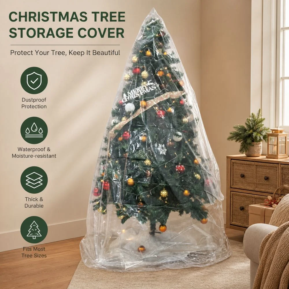Dustproof Christmas Tree Dust Cover Thickened Transparent PE Protective Sleeve Moisture Resistant Christmas Tree Storage Bag