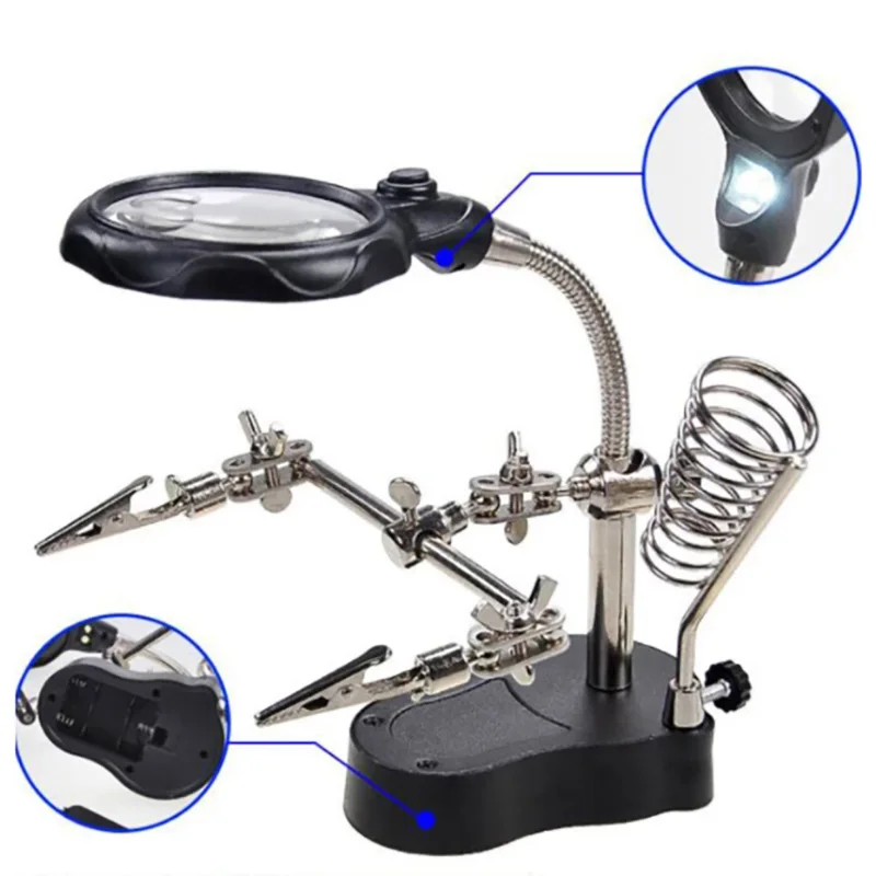 13.5X 12X Welding Auxiliary Clip Magnifier Electric Soldering Iron Circuit Board Welding Iron Magnifying Glass Bracket Tools 