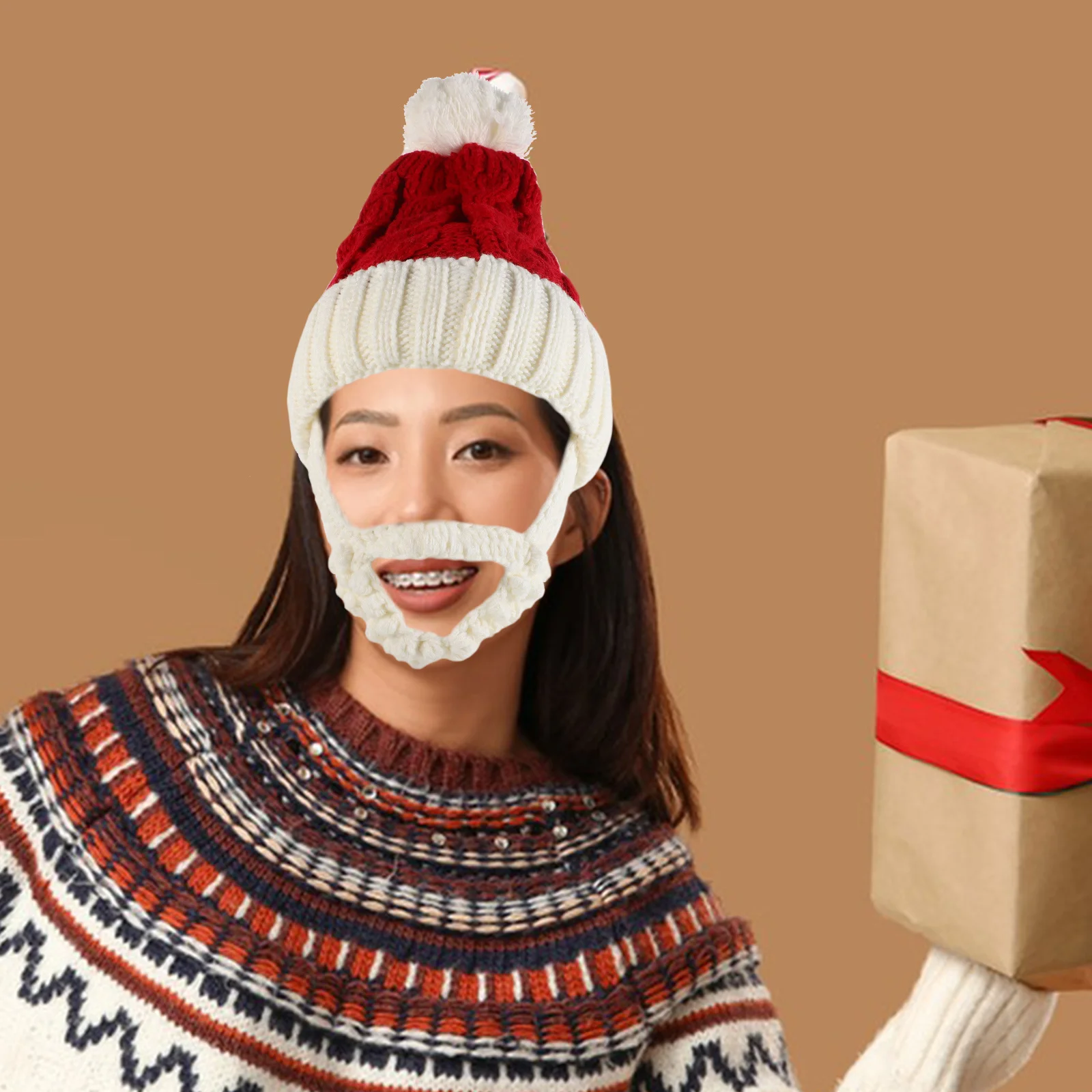 

Adults Knitted Santa Hat Christmas Beanie Holiday Party Cute Winter Cap Xmas Knit Hat Unisex Warm Festive Decor