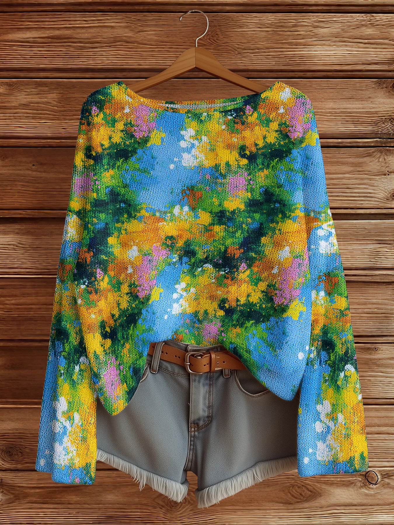 

Casual Knitted floral sweaters for women Crewneck Pullover Long Sleeve Loose Sweater Fashion Streetwar Jumper Tops