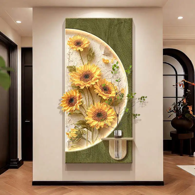 Sunflower, ancient style, entrance decoration, three-dimensional relief hanging painting, high-end feeling, door mural light