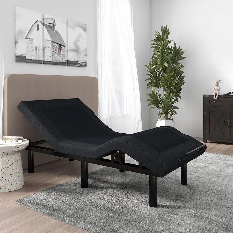 CERLIN 14 Inch Twin XL Size Metal Adjustable Bed Base Upholstered Bed Frame with Head and Foot Articulation Incline, Wireless R