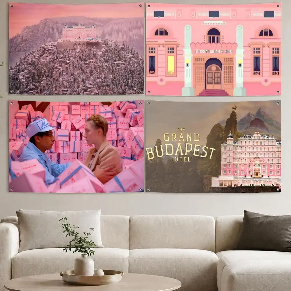 Movie The Grand Budapest Hotel Flags Aesthetic Wall Tapestry Printed Wall Hanging Living Room Party Outdoor Decor