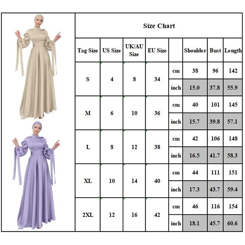 Imagem -06 - Muçulmano Roxo Cetim Espartilho Vestido Maxi Islâmico Hijab Árabe Abaya Dubai Puff Sleeve Eid Mubarak Vestidos Turcos Primavera Verão