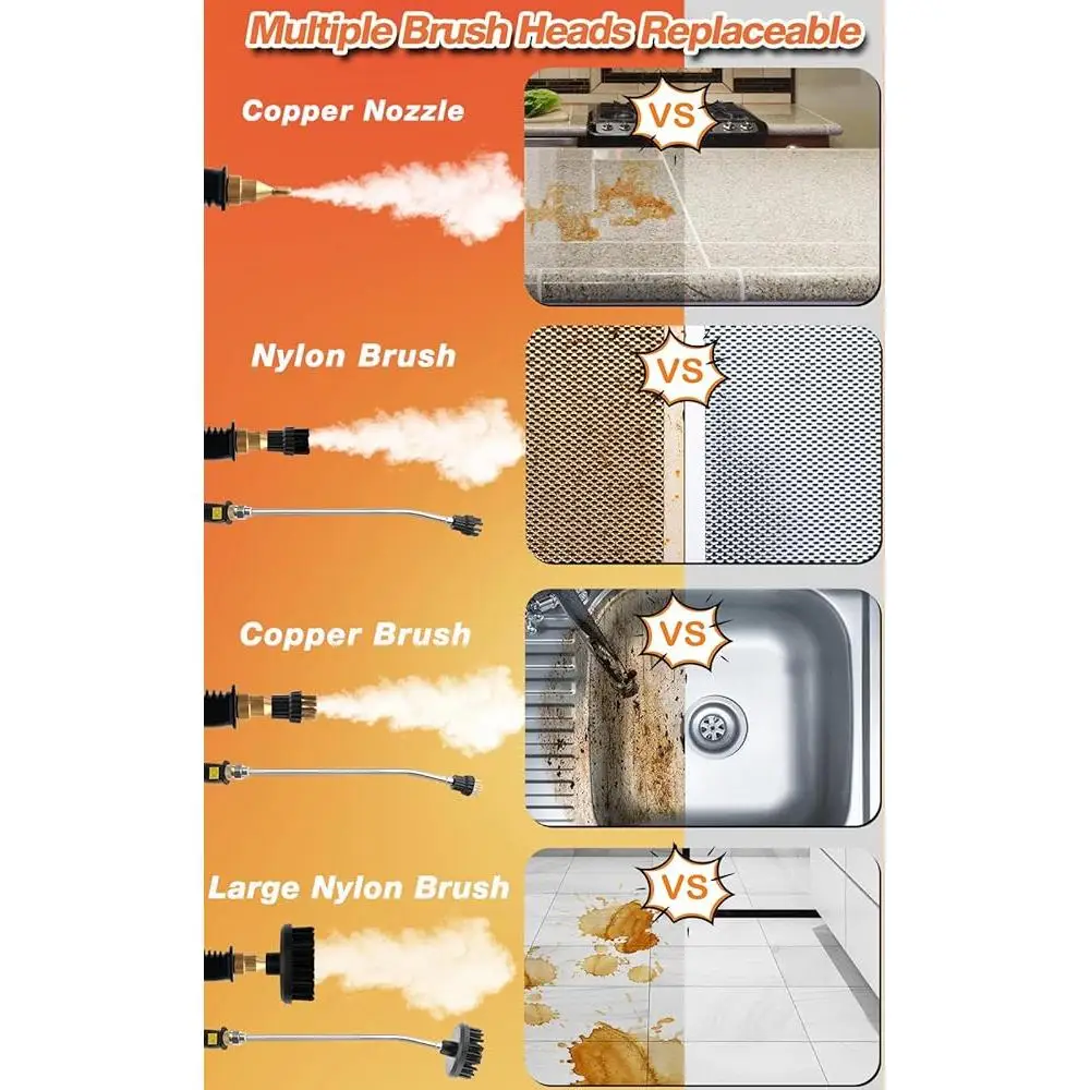 Handheld Steam Cleaner Touch Screen 1.5L Large Tank Portable High Pressure 6 Gear Adjustable Steam Cleaner Deep Cleaning Hard