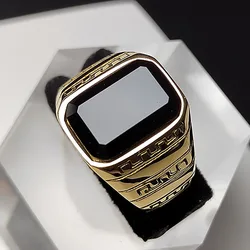 Stainless Steel Rings with Onyx Simple Fashion Punk Silver Color Signet Black Stone Wedding Ring Band Mens Jewelry 2023