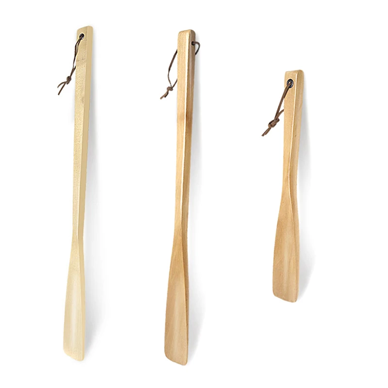 1PCS 25/40/54cm Flexible Unisex Long Handle Shoe Horns Wood Horn Spoon Shape Shoehorn