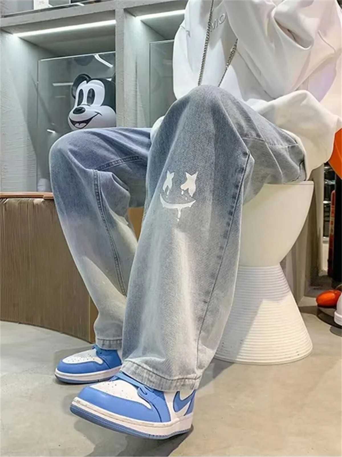 

Waed adient Men's Jeans Casual American Sle Loose Long Pants Straight Leg Trendy Youth Spring Autumn Wear